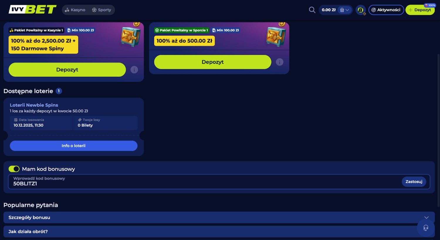 Ivybet promo code