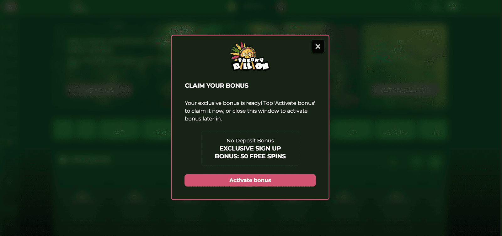 freakybillion bonus bez depozytu 50 fs