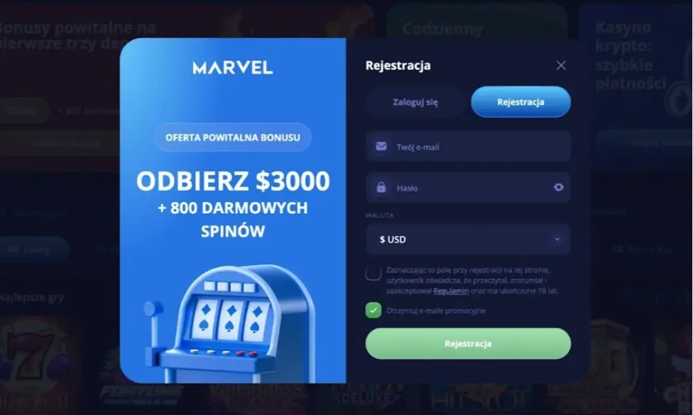 marvel casino formularz rejestracji