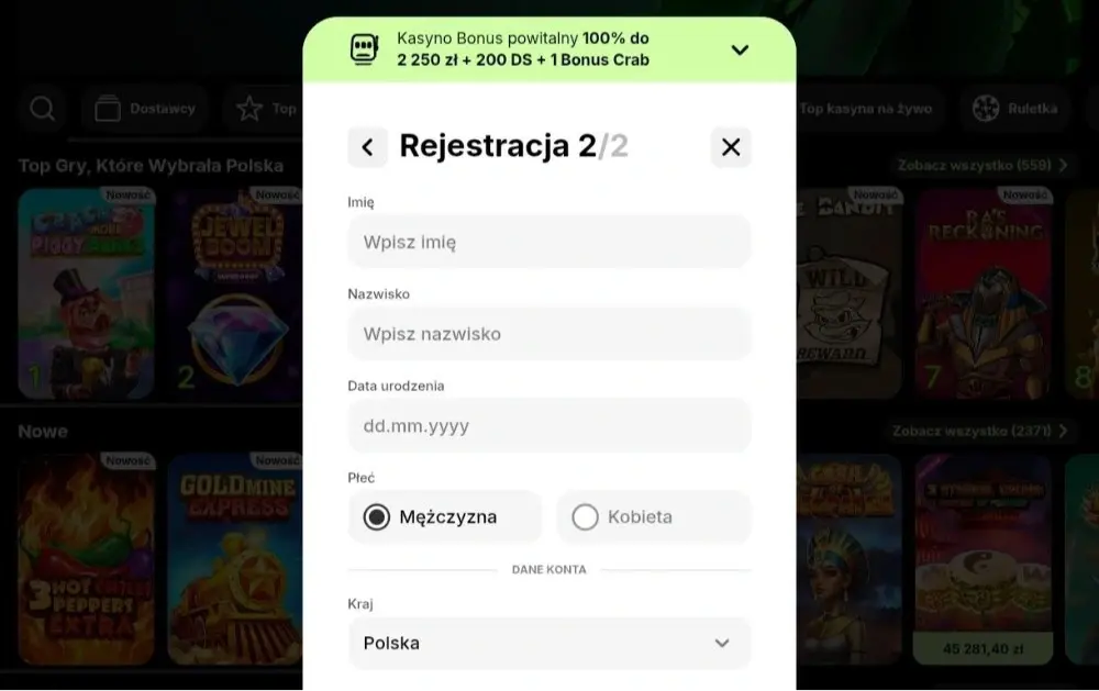 spinit casino rejestrację krok 2