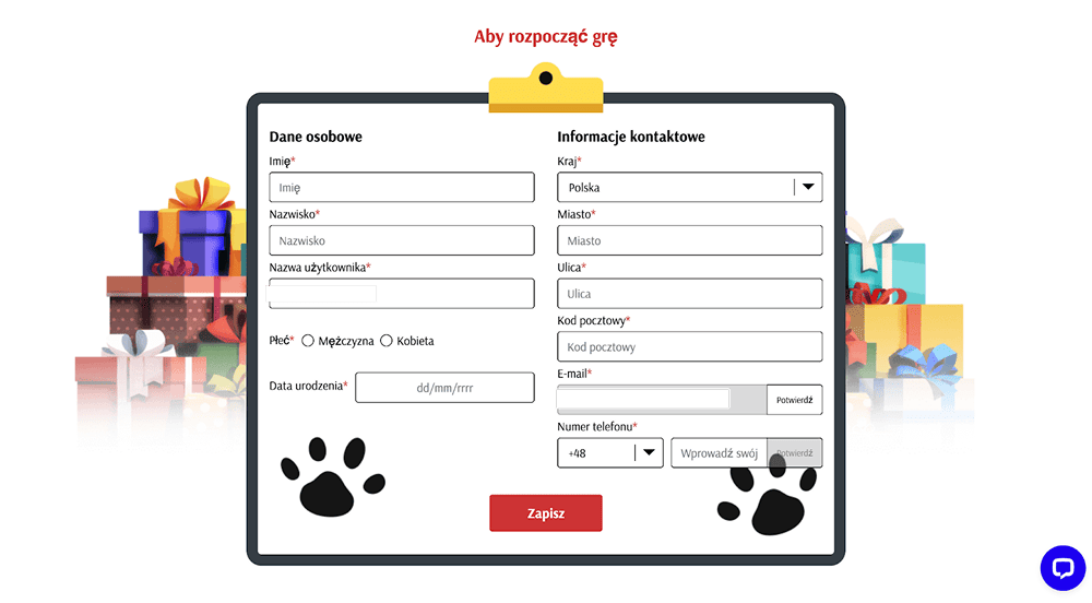 supercat casino wypelnienie danych osobowych